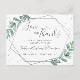 Eucalyptus Geometric Silver Foil Wedding Thank You Announcement Postcard