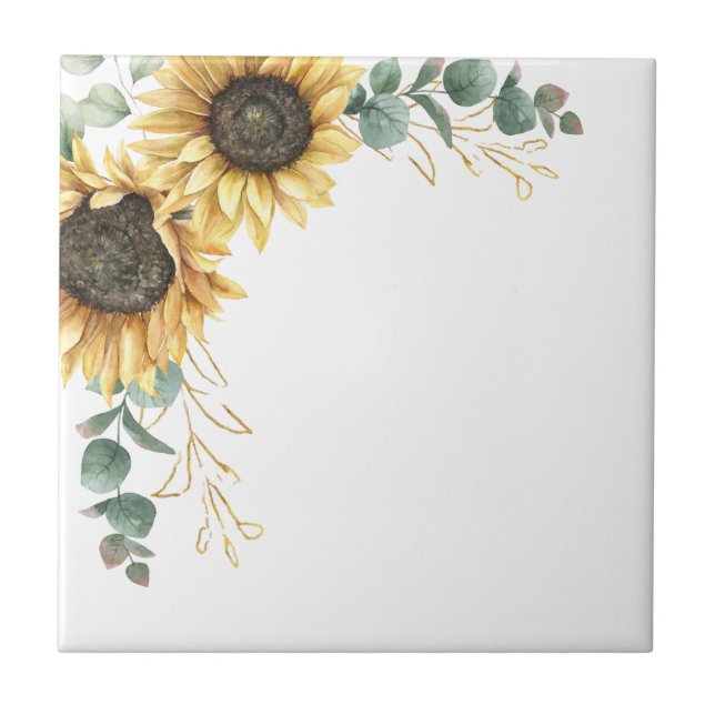 Eucalyptus Geometric Sunflower Floral Botanical Tile (Front)