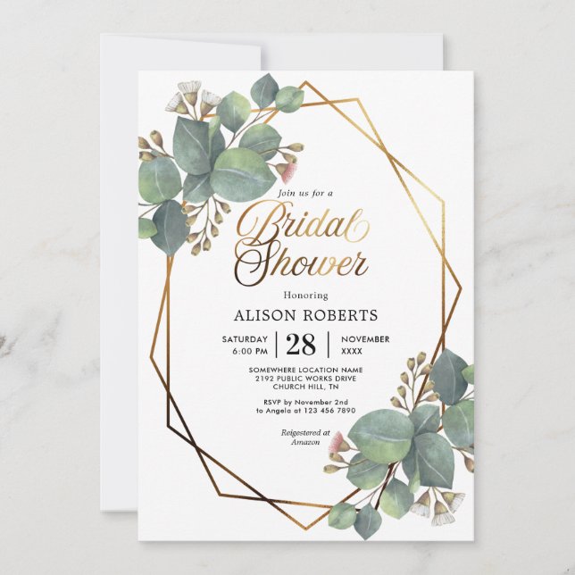 Eucalyptus geometric wedding bridal shower invitation (Front)