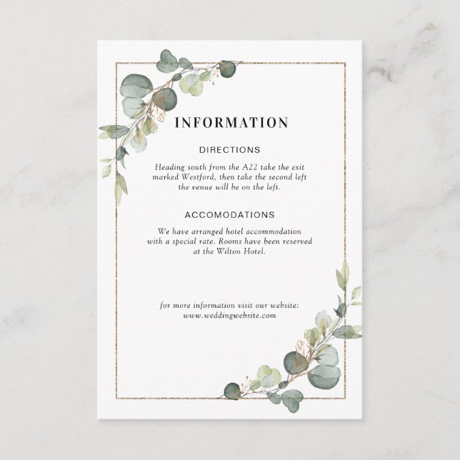 eucalyptus geometric wedding details card (Front)