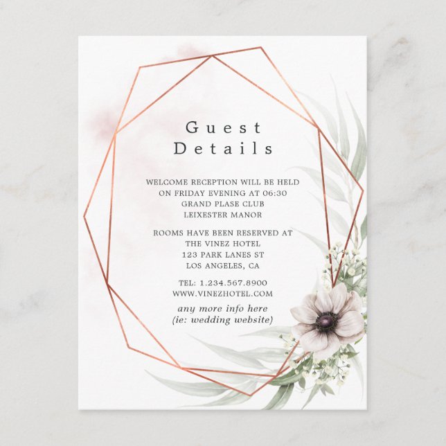 Eucalyptus Geometric Wedding Guest Details Enclosure Card (Front)