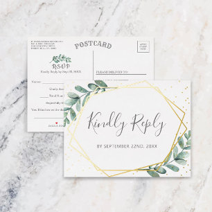 Eucalyptus Geometric Wedding RSVP Real Foil Invitation Postcard
