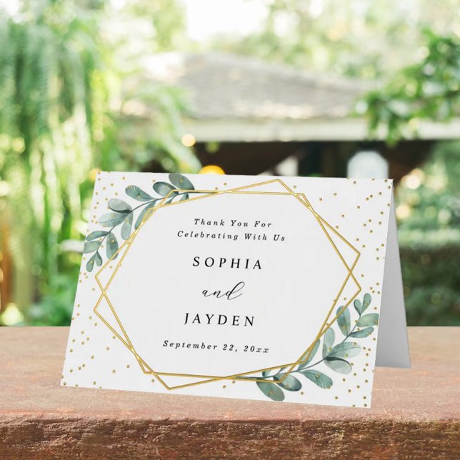 Eucalyptus Geometric Wedding Thank You Real Foil Greeting Card (Creator Uploaded)