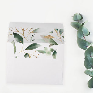 Eucalyptus Glow Gold Greenery Envelope - Grey