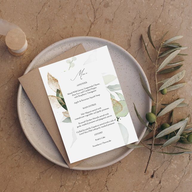 Eucalyptus Glow Gold Greenery Menu Invitation (Creator Uploaded)