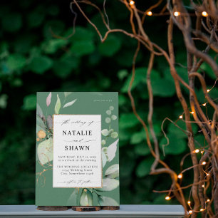 Eucalyptus Glow Gold Greenery Wedding Olive Green Invitation