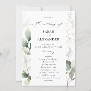 Eucalyptus Glow Gold Greenery Wedding Program Invitation