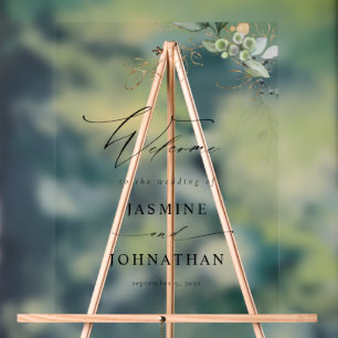 Eucalyptus Glow Gold Greenery Wedding Welcome 4 Acrylic Sign