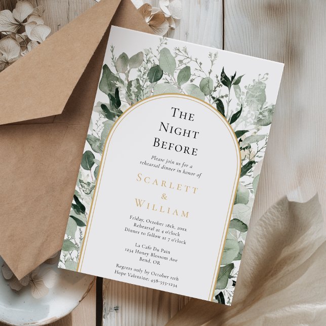 Eucalyptus Gold Arch Wedding The Night Before Invitation (Creator Uploaded)