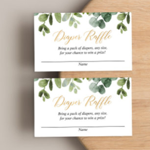 Eucalyptus gold baby shower diaper raffle cards