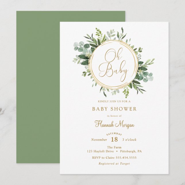 Eucalyptus Gold Baby Shower invitation (Front/Back)