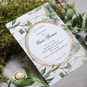 Eucalyptus Gold Boho Circles Pampas Bridal Shower Invitation