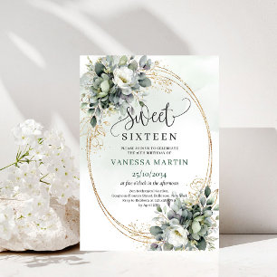 Eucalyptus Gold Boho Sweet 16 Watercolor Invitatio Invitation