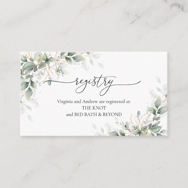 Eucalyptus Gold Bridal Shower Enclosure Card (Front)