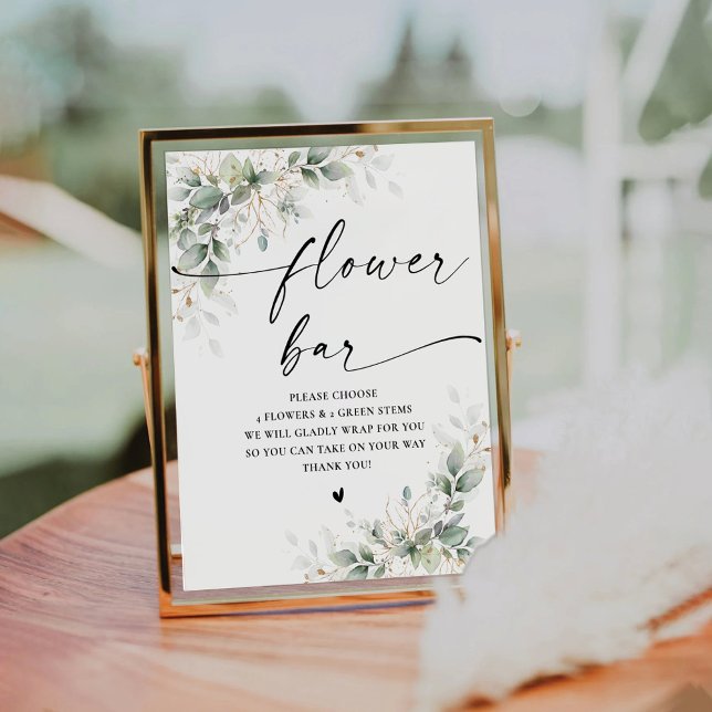 Eucalyptus Gold Bridal Shower Flower Bar Sign (Creator Uploaded)