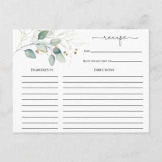 Eucalyptus Gold Bridal Shower Recipe card
