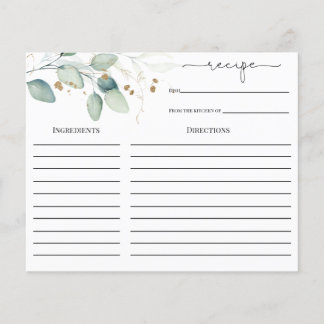 Eucalyptus Gold Bridal Shower Recipe card