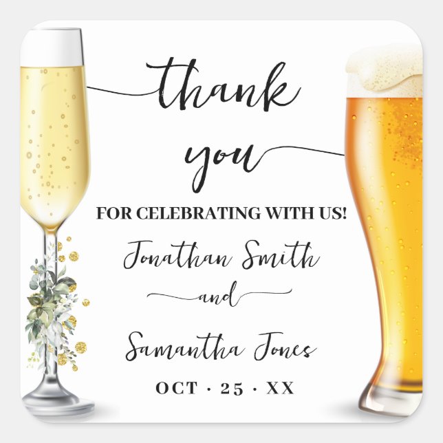 Eucalyptus Gold Bubbles & Brews Thank You Shower Square Sticker (Front)