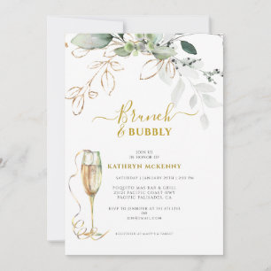 Eucalyptus Gold Calligraphy Bridal Shower  Invitation
