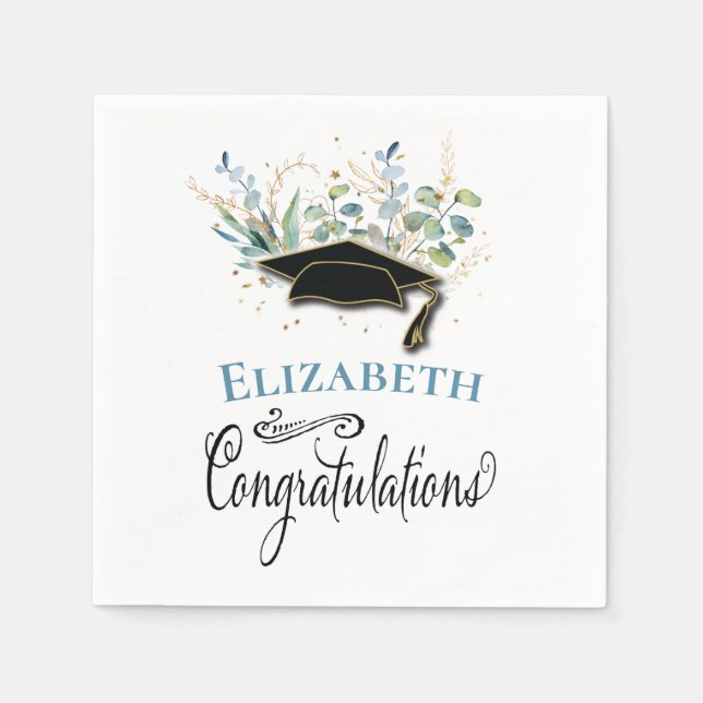 Eucalyptus Gold Congratulations Graduation Party Napkin (Front)