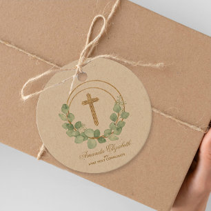 Eucalyptus Gold Cross Communion Favour Tags
