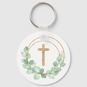 Eucalyptus Gold Cross Key Ring