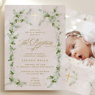 Eucalyptus Gold Cross Wreath Baptism Foil Photo