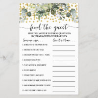 Eucalyptus Gold Find the Guest Shower Game Card