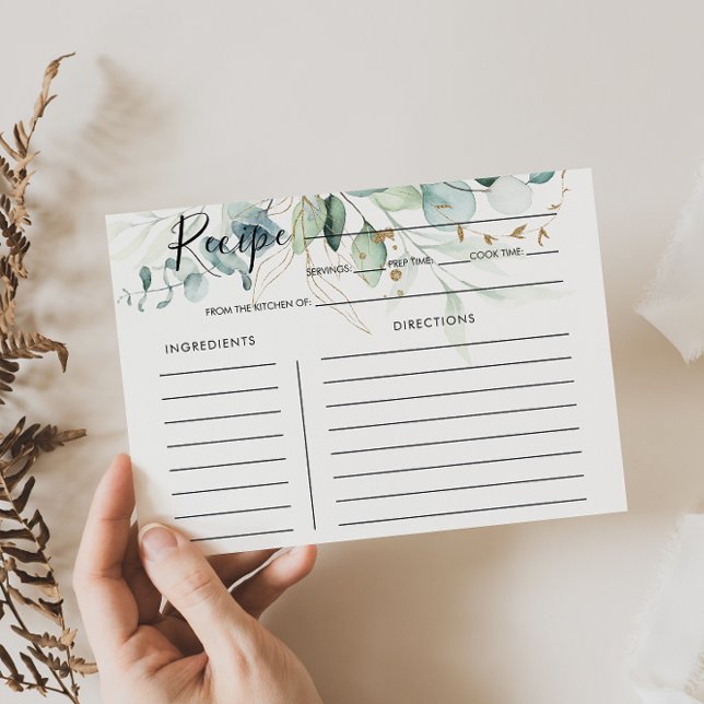 Eucalyptus Gold Floral Bridal Shower Recipe Card (Creator Uploaded)