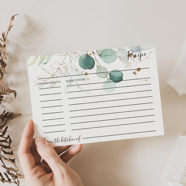 Eucalyptus Gold Floral Bridal Shower Recipe Card (Creator Uploaded)
