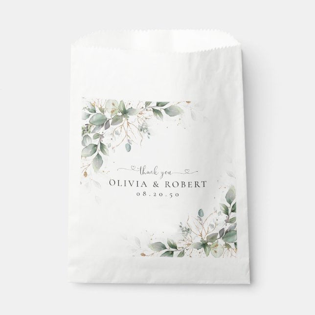 Eucalyptus Gold Floral Greenery Wedding Favour Bag (Front)