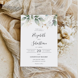 Eucalyptus Gold Floral Greenery Wedding Invitation
