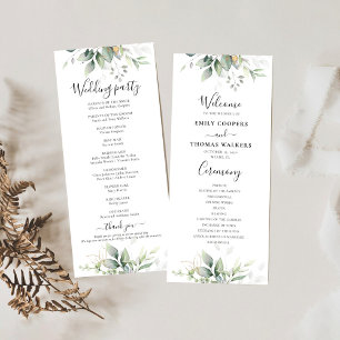 Eucalyptus Gold Floral Greenery Wedding Program Programme