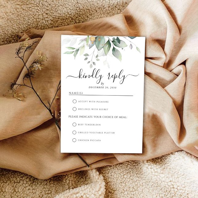 Eucalyptus Gold Floral Greenery Wedding RSVP Card (Creator Uploaded)