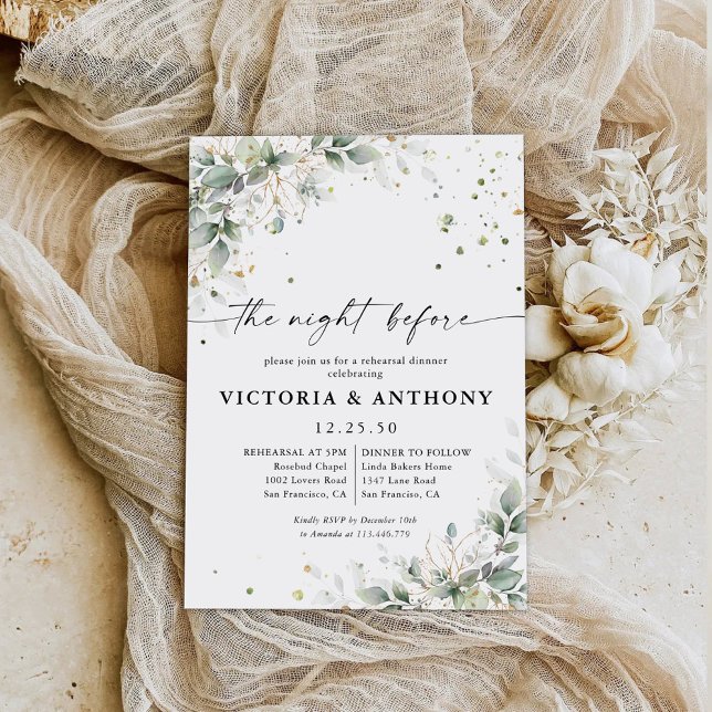 Eucalyptus Gold Floral The Night Before Invitation (Creator Uploaded)