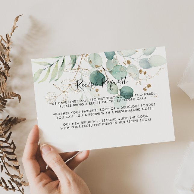 Eucalyptus Gold Floral Wedding Recipe Request  Enclosure Card (Creator Uploaded)