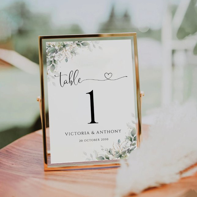 Eucalyptus Gold Floral Wedding Table Numbers (Creator Uploaded)
