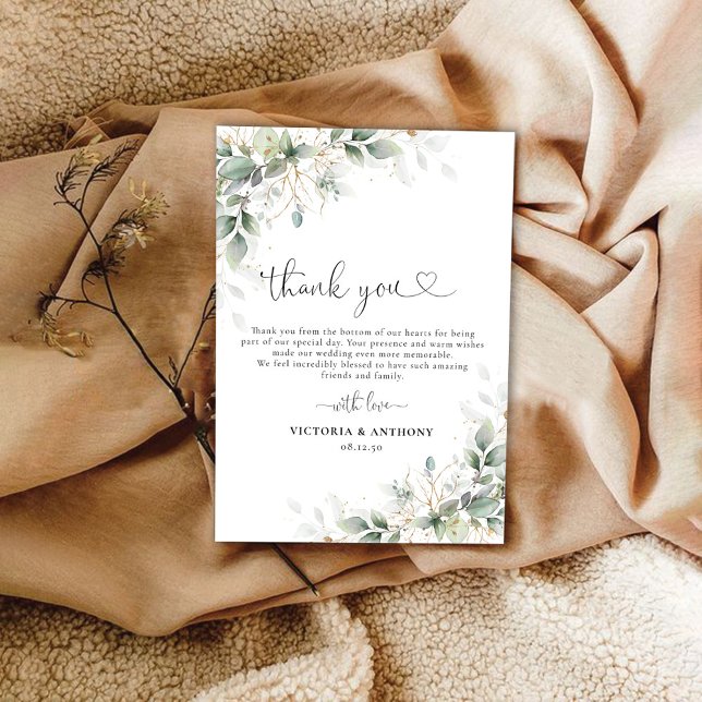 Eucalyptus Gold Floral Wedding Thank You Cards (Creator Uploaded)