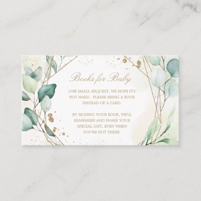 Eucalyptus Gold Geometric Books for Baby Shower  Enclosure Card (Front)