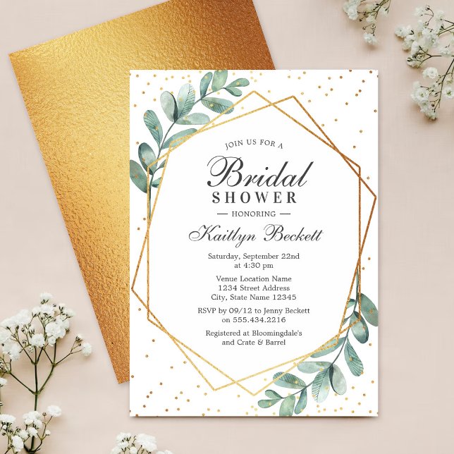 Eucalyptus Gold Geometric Bridal Shower Invitation (Creator Uploaded)