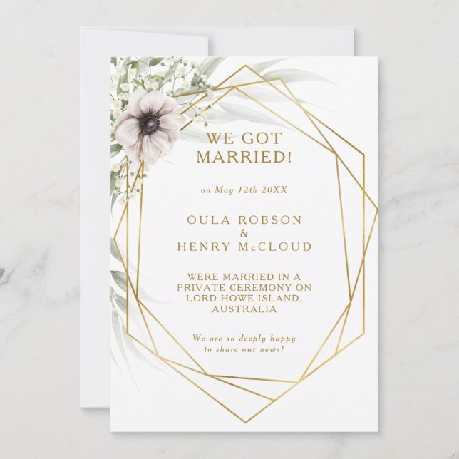 Eucalyptus Gold Geometric Elopement Announcement (Front)