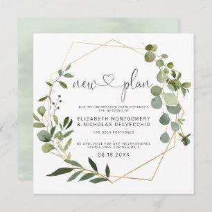 Eucalyptus Gold Geometric Postponed Wedding Invitation