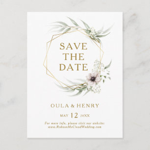 Eucalyptus Gold Geometric Save The Date postcard