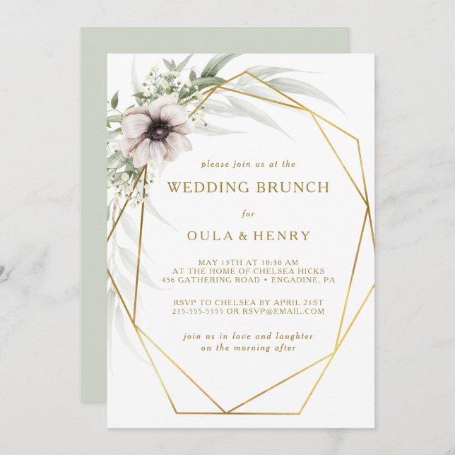 Eucalyptus Gold Geometric Wedding Brunch Invitation (Front/Back)