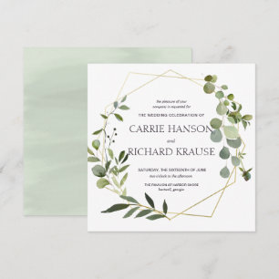 Eucalyptus Gold Geometric Wedding Invitation