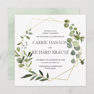Eucalyptus Gold Geometric Wedding Invitation