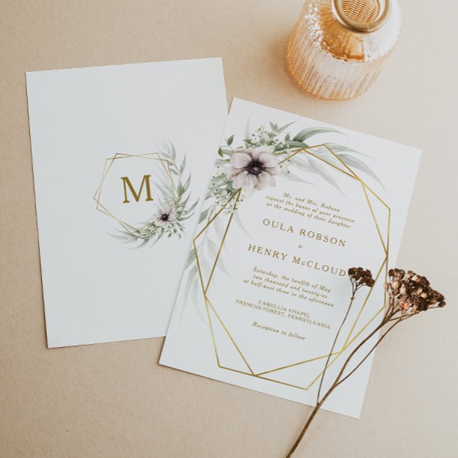 Eucalyptus Gold Geometric Wedding Invitation (Creator Uploaded)