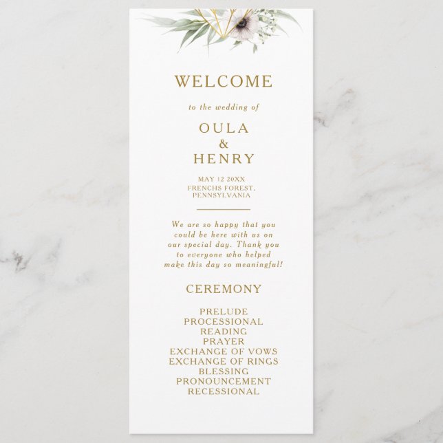 Eucalyptus Gold Geometric Wedding Program Programme (Front)