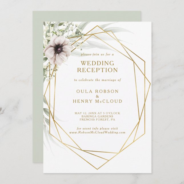 Eucalyptus Gold Geometric Wedding Reception Invitation (Front/Back)