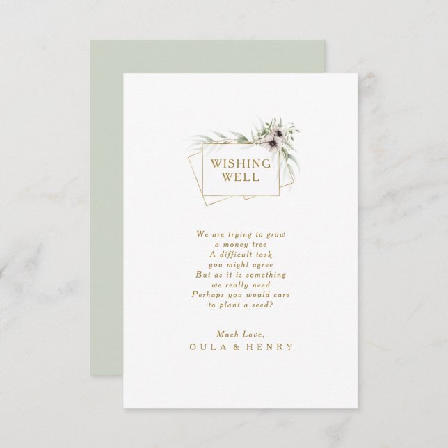 Eucalyptus Gold Geometric Wedding Wishing Well Enclosure Card (Front/Back)